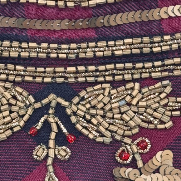 Soft Surroundings Plaid Tunic Top Gold beaded Long Sleeves Cotton red Sz Medium - Picture 12 of 13